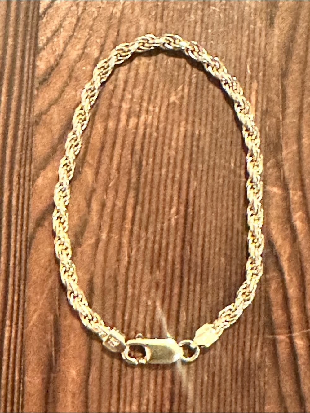 Vintage 14Kt Vermeil Over 925 Italian Silver Diamond Cut 7.5 Rope Bracelet